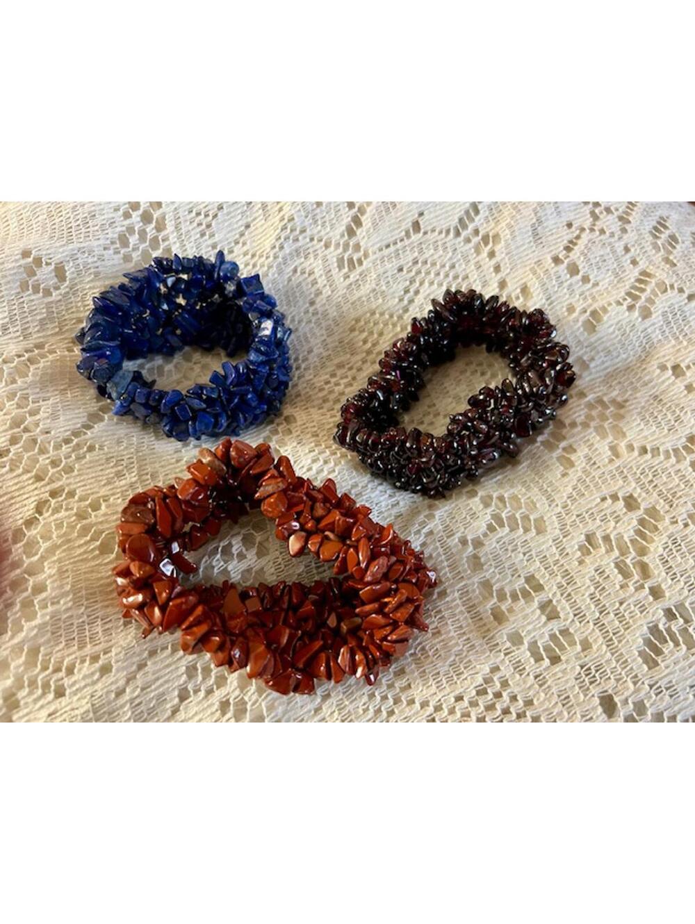 Set of 3 Natural Stone Chip Stretch Bracelets